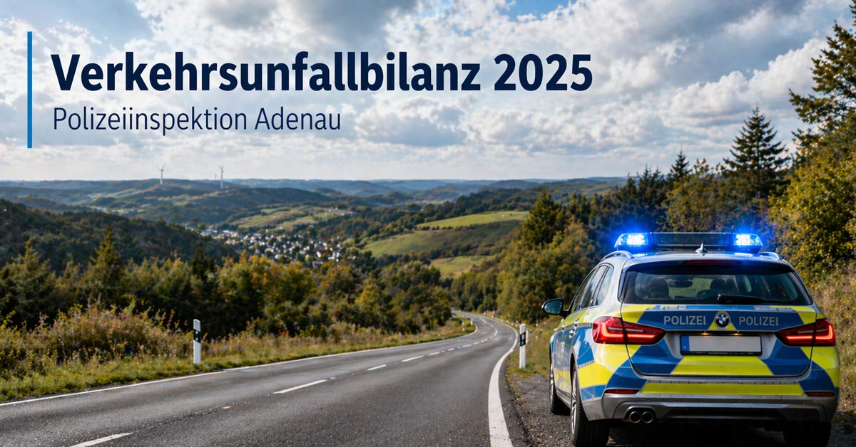 Unfallbilanz 2025 der Polizei Adenau: Zu hohe Geschwindigkeit und Ablenkung bleiben die Hauptursachen – besonders auf den Straßen rund um Nürburgring, Oberahrtal und Hocheifel.
