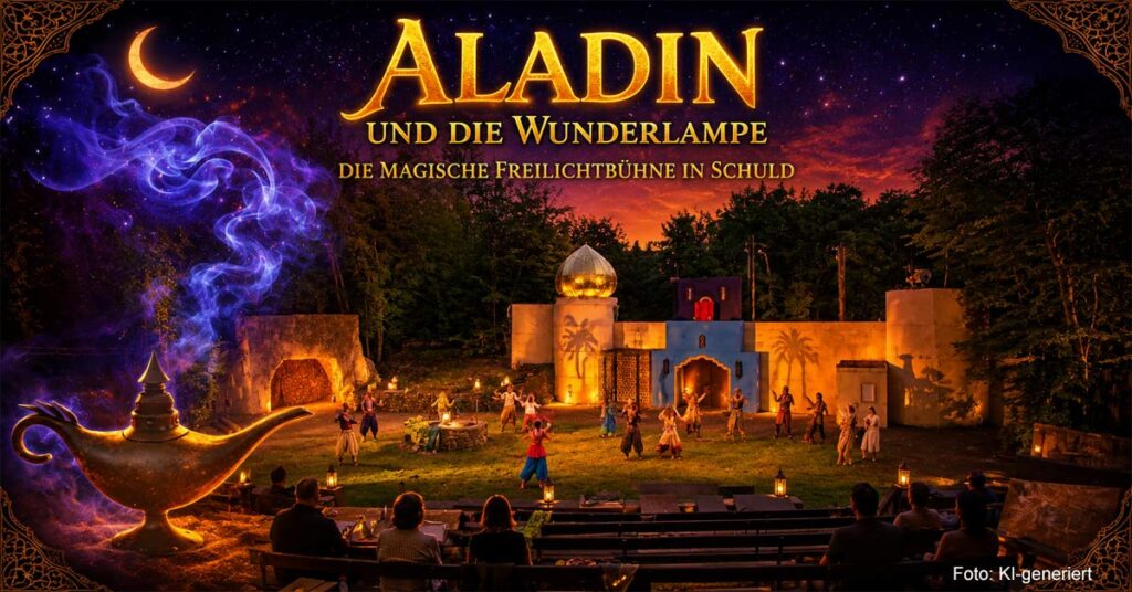 Doch auf der Freilichtbühne Schuld entsteht bereits eine märchenhafte Welt für den Sommer 2026. Die Vorbereitungen für „Aladin und die Wunderlampe“ in Schuld gehen jetzt in die heiße Phase.
