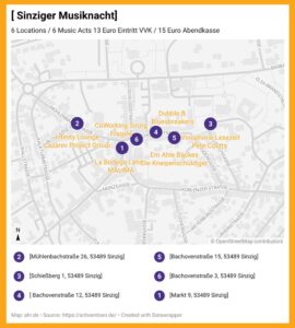 Die Karte zur Sinziger Musiknacht: Für eine erste Orientierung.