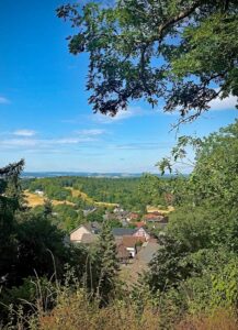 Bei einer Rast an der Eichenbank bietet sich den Besuchern dieser Ausblick.