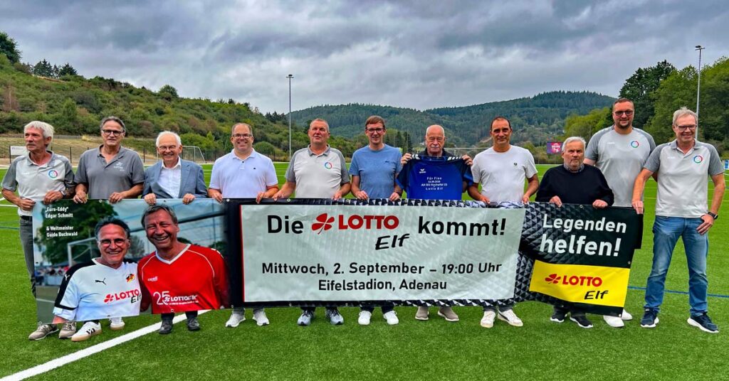 Am 2. September, 19 Uhr, kickt die Lotto-Elf im Eifelstadion Adenau gegen die AH Hocheifel 23. Der Erlös hilft dem kleinen Finn Auel aus Adenau. Alle Infos zum Event gibt es hier.